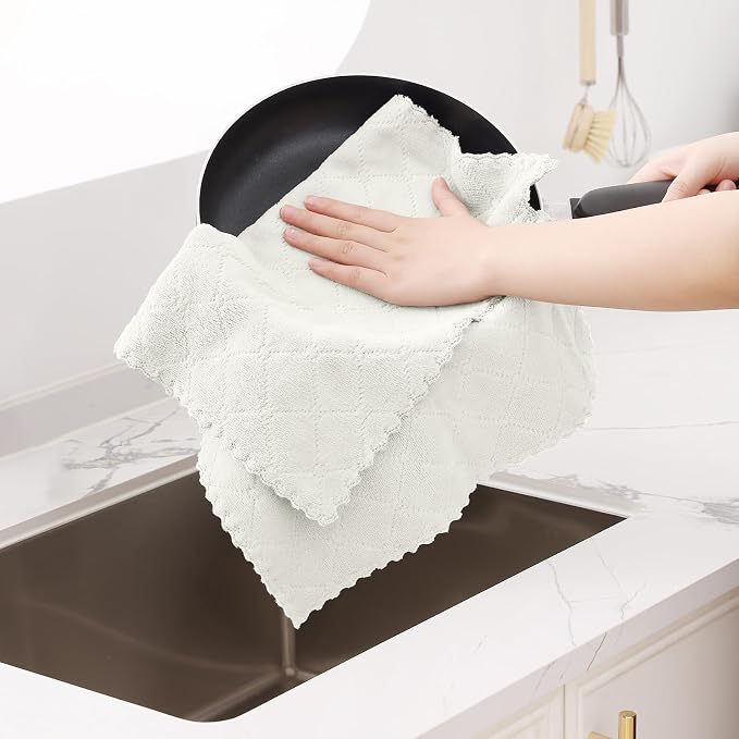 Homaxy 12 Pack Super Soft Absorbent Dish Cloths, 13" x 19", White | Coral Velvet, Nonstick Oil Fast Drying Microfiber Cleaning Cloth, No Lint Dishcloths for washing and drying