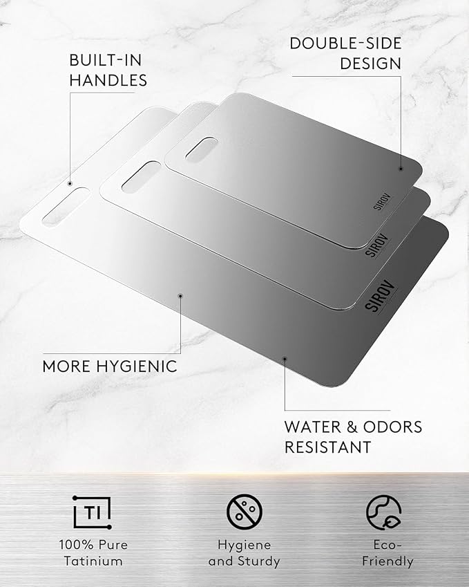 Katori Titanium Cutting Board, 100% Pure Titanium Cutting Boards For Kitchen, Best Non Toxic chopping board, Dishwasher safe, Hygiene and Durability for Meat and fruit, New Package Design (3 PCS)