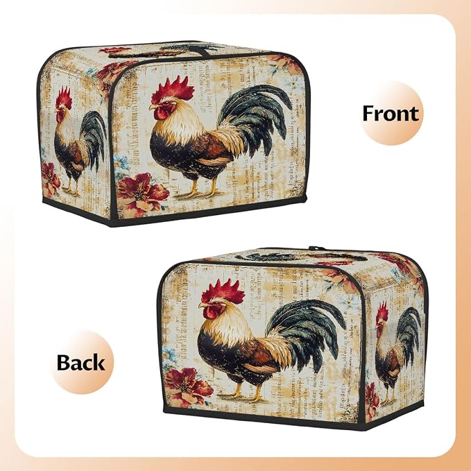4 Slice Toaster Cover Rooster Rustic Animal Toaster Covers Four Slice Wide Slot Waterproof and Dustproof Covers for Wide Slot Toasters and Small Appliances Kitchen Decor Gifts
