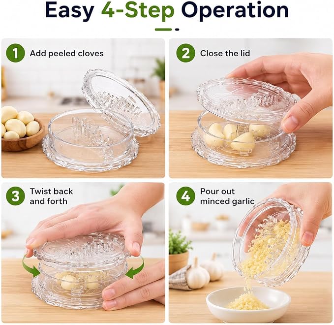 2PCS Clear Manual Garlic Twister and Ginger Mincer Tool, Manual Garlic Twister and Mincer, Garlic Crusher, Garlic Grinder, Compact Garlic Mincer Tool, Ginger, Herbs (White-2PC)