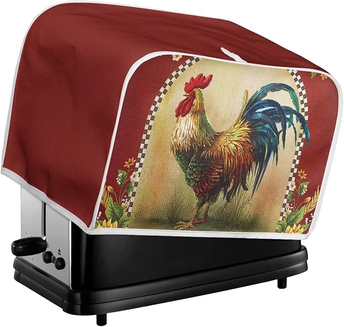 Sunflower Rooster Toaster Cover for 4 Slice, Chicken Print Small Kitchen Appliance Dust Cover for Toasters, Microwave, Bread Maker
