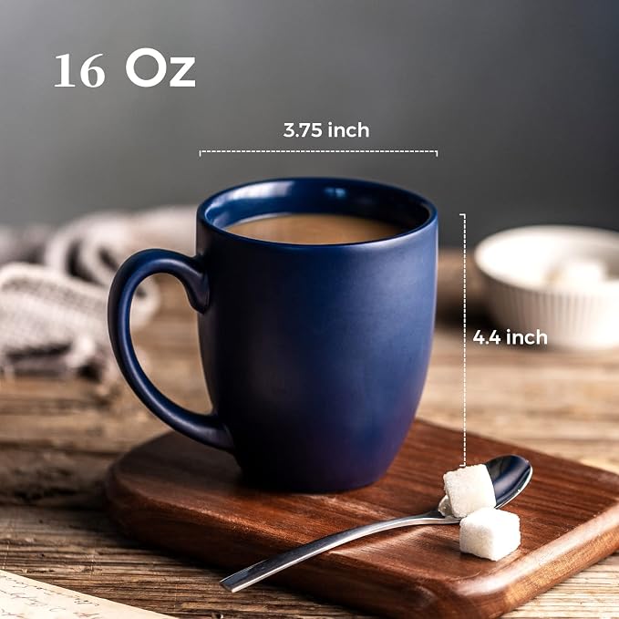 AmorArc 16 oz Coffee Mugs Set of 6, Large Ceramic Coffee Cups-Matte Blue | Classic Coffee Mugs Set for Men,Women,Tea/Latte/Cappuccino/Cocoa. Dishwasher&Microwave Safe