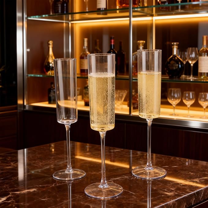 Ciaell 24 Pack Plastic Champagne Flutes for Weddings Birthdays | 6 oz Clear Square Toasting Cups, Heavy Duty Plastic, Champagne Mimosas Wine Cocktails for Anniversaries Parties Bars