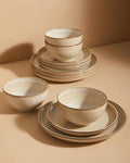 Stoneware Dinnerware Sets Service for 4, 12 pcs Reactive Glaze Plates and Bowls Sets, Handmade Ceramic Dish Set, Highly Chip and Crack Resistant Modern Plate Set, Mocha Beige