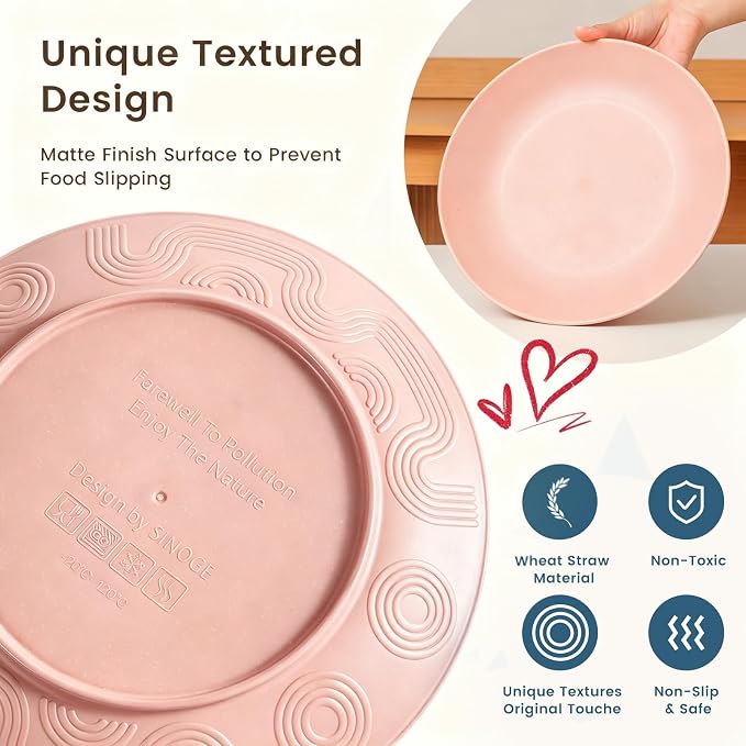 Unbreakable 40 PCS Wheat Straw Dinnerware Sets Service for 8 Pink | Microwave & Dishwasher Safe For Party, Camping, RV