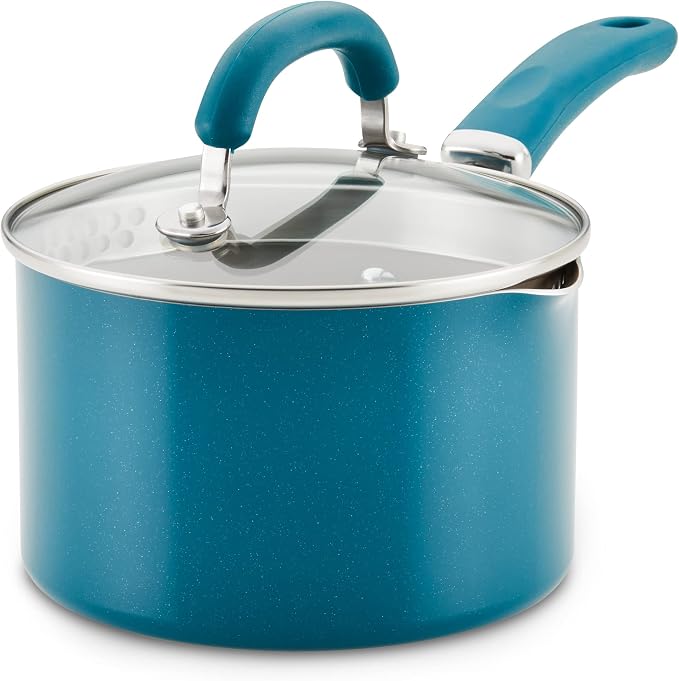 Rachael Ray Create Delicious Nonstick Induction Saucepan with Straining Lid, 2 Quart, Teal Shimmer