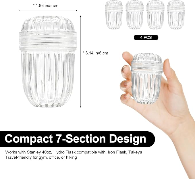 4-Pack Fruit Infuser Inserts for Wide Mouth Water Bottles, Leak-Proof Herb & Tea Strainer, BPA-Free Reusable Diffuser Compatible with 32-40oz Tumblers (Ice Cube Compatible)