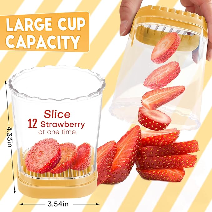 Creative Strawberry Slicer, Detachable Cutter with Push Plate (Yellow)
