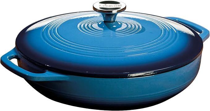 Lodge Essential Enamel Braiser 3.5 Quart - Refrigerator- & Oven-Safe up to 500° F - Heat-Retaining, Induction-Safe & PFAS-Free Enamel Cookware - Caribbean Blue