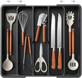 Aujen Silverware Drawer Organizer, Adjustable Utensil Cutlery Tray | Expandable Kitchen Organizer for Forks Knives, Multipurpose Kitchen Storage, Apartment Essentials, Black, X-Large