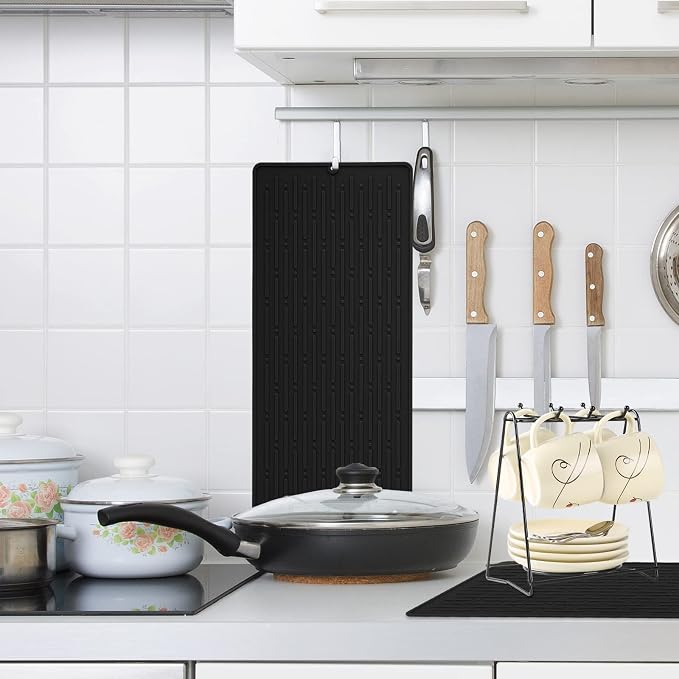 Dish Drying Mats, Heat-resistant Silicone Mat for Kitchen Counter, Non-Slip Dish Dry Mat Dishwasher Safe Large, Black