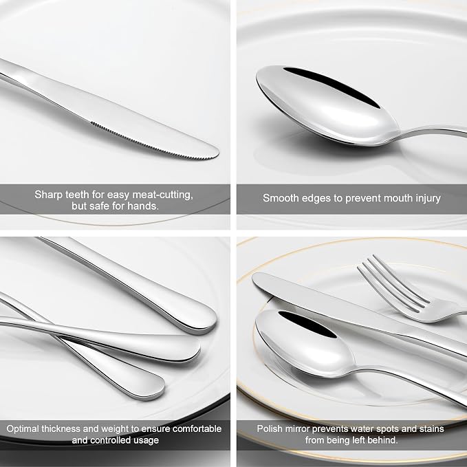 Compralo Silverware Set for 12, Stainless Steel 60 Piece Flatware Set | Mirror Polished Cutlery Set Include Knife Fork and Spoon for Home Kitchen Restaurant Party, Dishwasher Safe