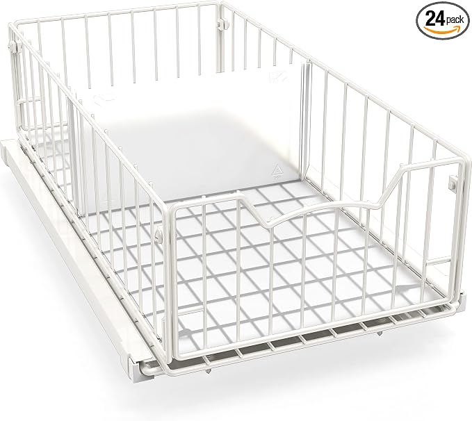 Simple Houseware Pull-Out Cabinet Sliding Basket, 17.2Dx9.7Wx5H, White | Ideal for Kitchen and Bathroom Cabinet Storage Organizer, Under Sink or Pantry Organization