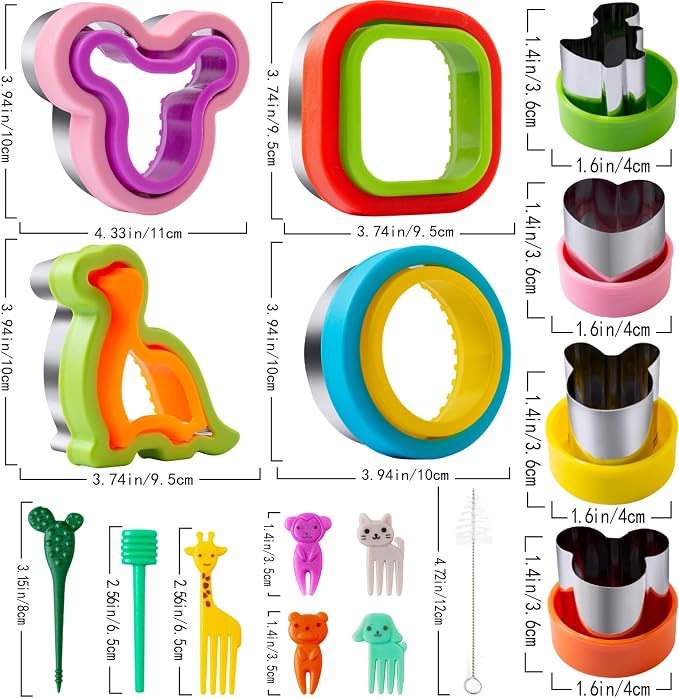 Nifogo Sandwich Cutter for Kids Lunch 22 Pcs (LARGE) | Sandwich Maker, Cookie Cutters and Sealer Set, Stainless Steel, Bread Decruster, Dinosaur Mickey Heart Shape for Boys Girls