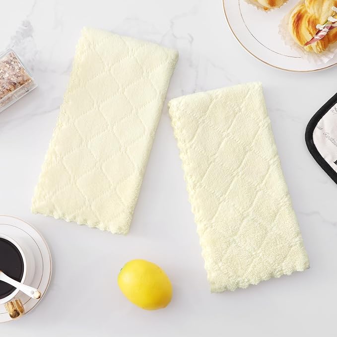 Homaxy 12 Pack Super Soft Absorbent Dish Towels, 10" x 20", Cream Yellow | Coral Velvet, Nonstick Oil Fast Drying Microfiber Cleaning Cloth, No Lint Dishcloths for washing and drying