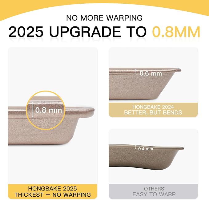 Baking Sheet Pan Set of 3, Cookie Sheets for Oven, Nonstick Half/Quarter/Jelly Roll Pans with Diamond Texture Pattern, 0.8mm Thick Heavy Duty Cookie Tray, Champagne Gold