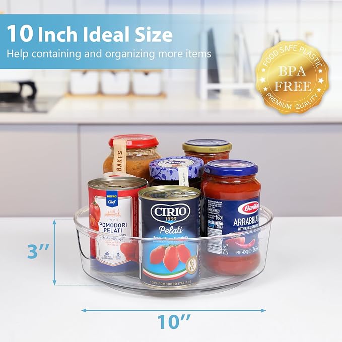 Guzon 6 Pack Lazy Susan Turntable, 10 Inch Rotating Organizer with Handles | Pantry Organizers and Storage, Clear BPA-Free Spice Rack for Cabinet, Kitchen, Refrigerator, Table Top, Pantry, Countertop