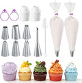Reusable Piping Bags and Tips Set, 16inch Cotton Pastry Bags | 304 Icing Tips 1A 1M 4B 114 853 895 puff tip For Cake Decorating, Cupcakes, Cookies, Durable Baking Tool Kit