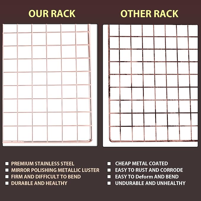 Cooling Rack for Cooking and Baking, 16" x 10" Wire Rack, Rose Gold | Thick Wire Rack, Oven & Dishwasher Safe, for Roasting, Grilling, Drying, Fits Half Sheet Pan