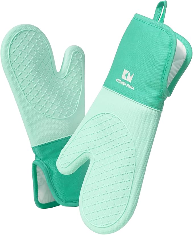 Kitchen Mama UltraShield Silicone Oven Mitts, Teal | Heat Resistant, Non-Slip Surface, Waterproof, Flexible, Durable