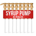 8 Pcs Pumps for Syrup Bottles, Fits 25.4 oz, Lockable (Gold) | Syrup Pumps for Coffee Bar; 9.25" Closed/11.54" Open; Adjustable Tube; Works with Liquids and Pastes; Easy to Use and Clean