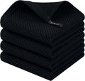Homaxy 100% Cotton Waffle Weave Kitchen Dish Cloths, 4-Pack, Black | 12 x 12 Inches, Ultra Soft Absorbent Dish Towels, Quick Drying Dish Rags with Hanging Loop