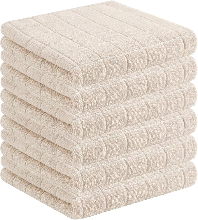 Homaxy 100% Cotton Terry Kitchen Towels, 6 Pack, Beige | Ultra Soft and Absorbent Dish Towels for Kitchen, Suitable for Drying and Washing Dishes