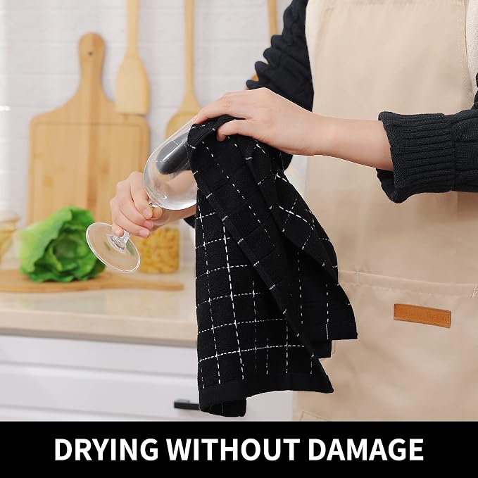 Homaxy 100% Cotton Terry Kitchen Towels, 6 Pack, Black | Ultra Soft and Absorbent Dish Towels for Kitchen, Suitable for Drying and Washing Dishes