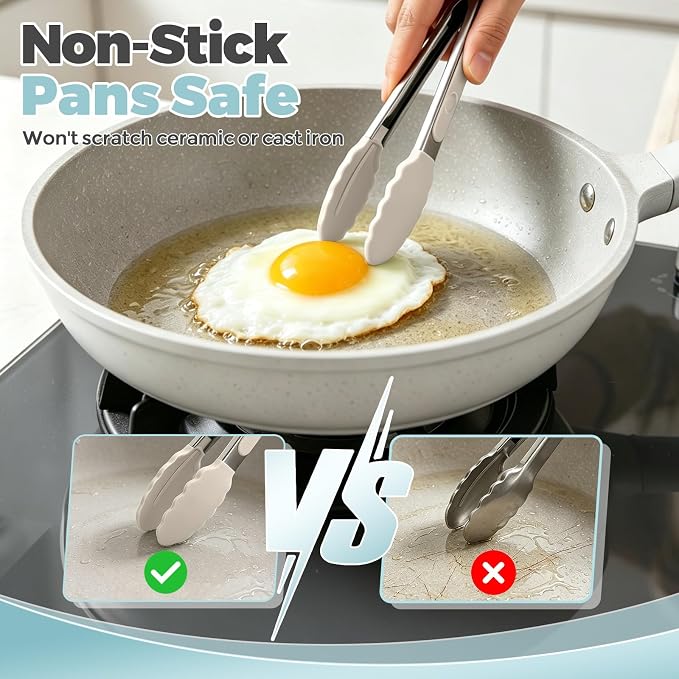 Small Cooking Tongs 7 inch Mini Serving Tongs with Silicone Tips, Set of 3 (Black + Grey + White)