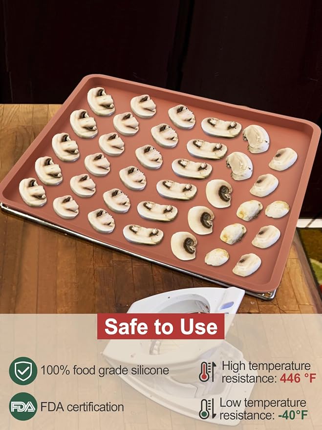 Aulock 4PCS Silicone Food Dehydrator Sheets with Edge, Non-stick Tray Liner | Compatible with Cosori 12" x 11" Trays , High Temperature Resistance & Reusable Square Dryer Mats