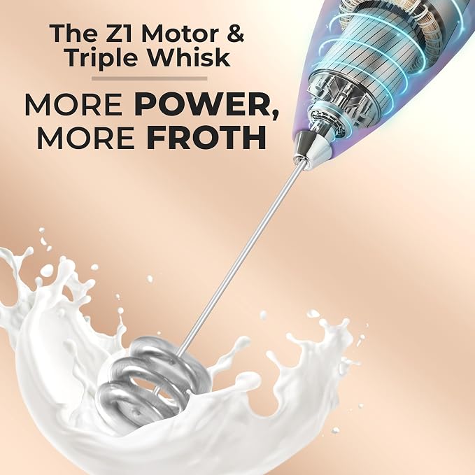 Zulay Kitchen Powerful Milk Frother Wand With Duracell Batteries - Ultra Fast Handheld Drink Mixer - Electric Whisk Foam Maker for Coffee, Lattes, Cappuccino & Matcha - Triple Whisk - Nebula