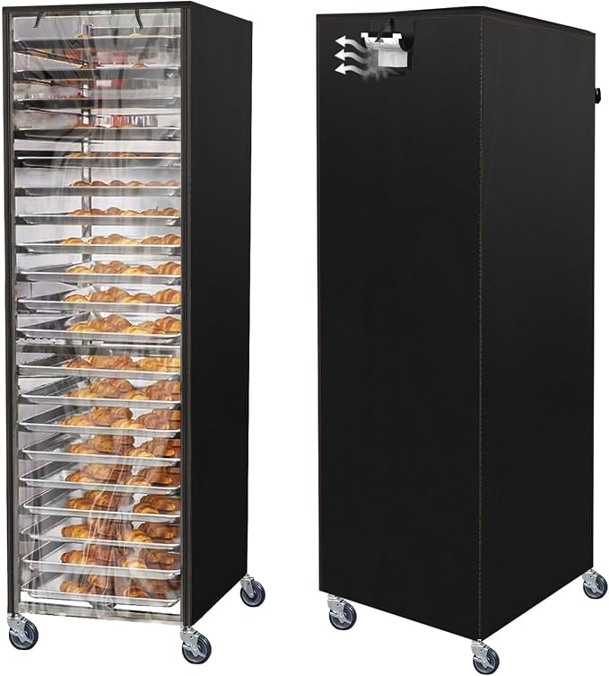 Bun Pan Sheet Rack Cover,Bread Speed Rack Cover with Zipper,Fit 20 Tier / 10 Tier Commercial Bakery Pizza Cooling Proofing with Clear Plastic Roll Top Door and Breathable Mesh Vent(20-Tier)