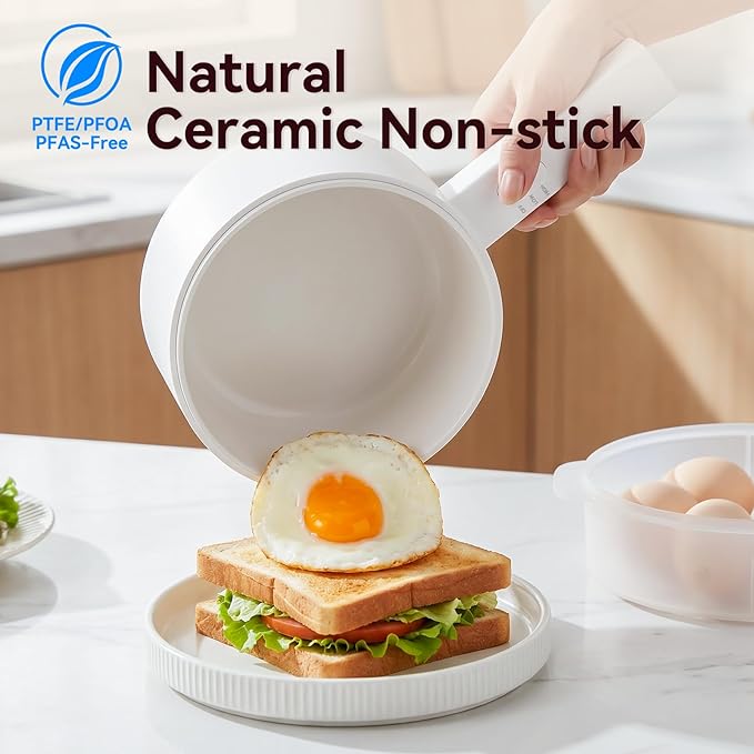 Electric Hot Pot with Steamer, 1.5L Pot with Ceramic Non-stick Coating | Dual Power Multi-functional Electric Cooker, Suitable for Steak, Pasta, Hot Pot, Ramen, Electric Pot for Dorm