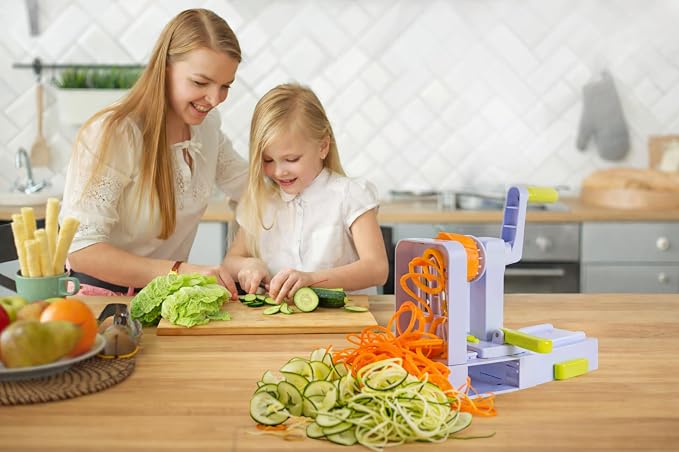 Brieftons QuickFold 5-Blade Spiralizer: Compact Foldable Manual Vegetable Spiralizer & Zucchini Noodle Maker, 5 Japanese Stainless Steel Blades, Spaghetti Maker for Potatoes, Keto Paleo Gluten-Free