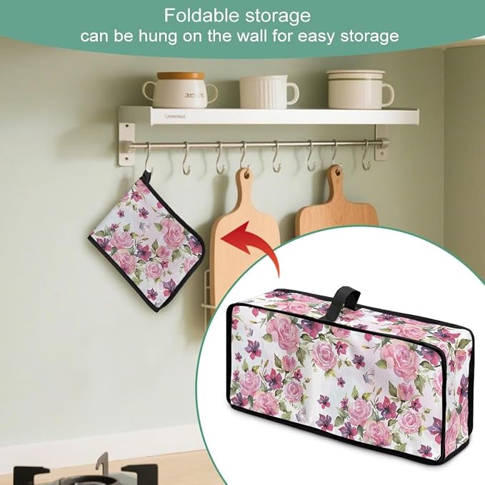 ZDCUSTOM Pink Rose Flower Long Slot Toaster Cover Fits for Most Standard 2 Slice Slim Toasters, Keep Kitchen Small Appliance Clean From Dust and Fingerprint