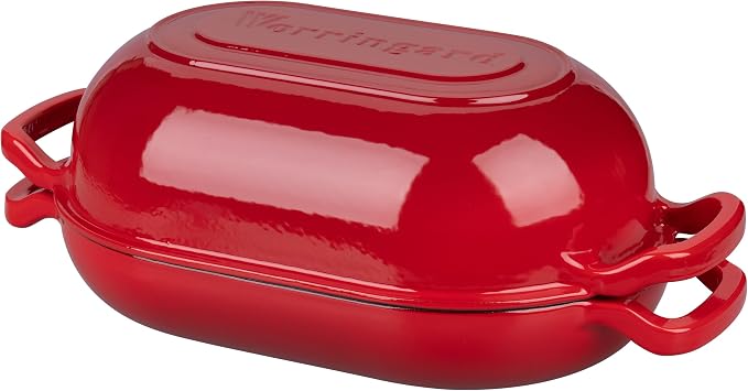 VORRINGARD Enameled Cast Iron Sourdough Bread Oven, Dutch Oven, Loaf Cast Iron Bread Pan for Homemade Bread Baking, Meatloaf Pan with Lid, 5QT, Red