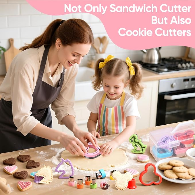 36 Pcs Sandwich Cutter and Sealer with Storage Case, Sandwich Maker & Fruit Cutter Food Picks, DIY Bread Decruster Cookie Sandwich Cutters for Kids Lunch Bento Box Back to School