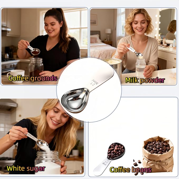 1 Tbsp(30ml) Coffee Scoop,Stainless Steel Measuring Spoons for Coffee,Protein Powder,Sugar,Easy Read Laser Engraved Mark,Short Handle Fits in Container,Rust-Resistant,Drop-Resistant (2T 30ml)