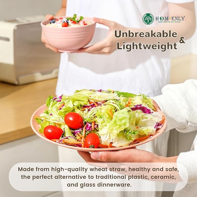 Unbreakable 40 PCS Wheat Straw Dinnerware Sets Service for 8 Pink | Microwave & Dishwasher Safe For Party, Camping, RV