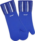 Alselo Silicone Oven Mitts Set, Heat Resistant 550 Degree,7.5"x16" | Extra Long Kitchen Mittens,Waterproof & Non-Silp Oven gloves for Baking Cooking Barbecue Microwave (Extra Long Navy, 2)