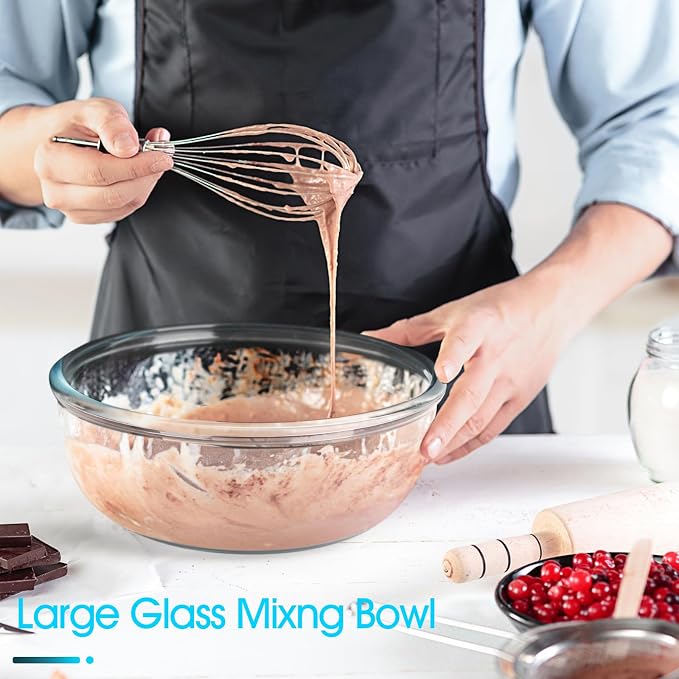 NUTRIUPS 6 QT Large Glass Mixing Bowl, Clear Big Salad Bowl for Kitchen | 6 QT Large Capacity,Borosilicate Glass Big Bowl for Sourdough Oven & Microwave Safe,Easy to Clean ﻿