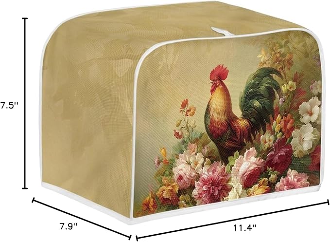 Rooster Peony Printed Toaster Cover Farm Hourse Bread Maker Cover Dustproof Oven Covers Kitchen Small Appliance Covers 2 Slice Toaster Oven Protector, S, Green