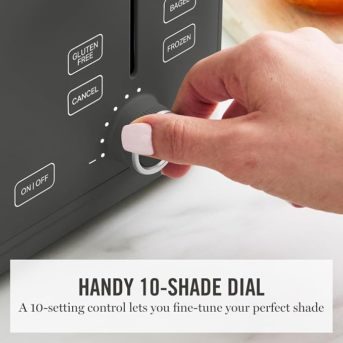 Martha Stewart 4-Slice Toaster, 3 Presets & 10 Shade Settings, Caviar Gray