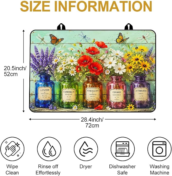 Vintage Wildflower Stove Top Cover for Electric Gas Glass Stove | Vintage French country wildflower kitchen decor; non-slip stovetop cover, glass cooktop noodle board, floral counter mat