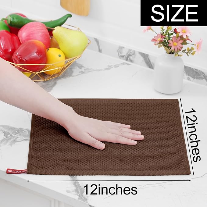 Homaxy 100% Cotton Waffle Weave Kitchen Dish Cloths 24-Pack, Coffee | 12 x 12 Inches, Ultra Soft Absorbent Dish Towels, Quick Drying Dish Rags with Hanging Loop