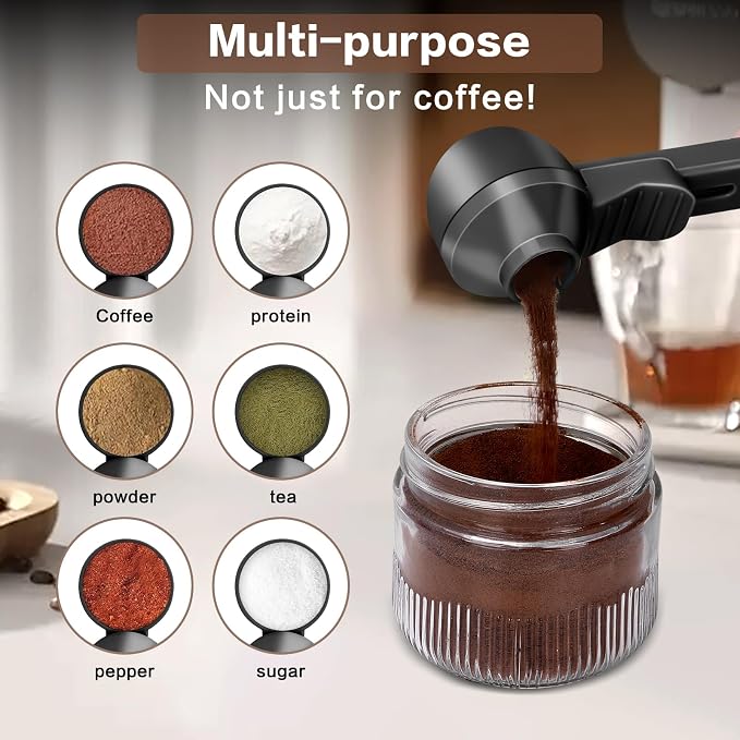 2-in-1 Coffee Scoop with Funnel, 2 Tbsp Measuring Spoon for Reusable K Cups, Ground Coffee, Protein Powder & Tea, Mess-Free Plastic Design（Black-2pack）