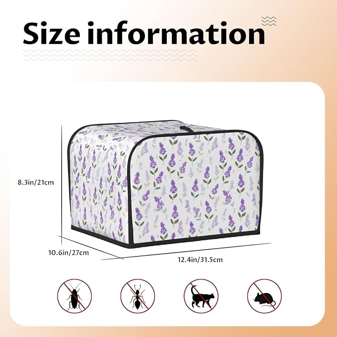 4 Slice Toaster Cover Lavender Flower Pattern Dust Proof Washable Kitchen Appliance Cover with Pocket, Oxford Fabric Countertop Toaster Protector for Standard Toasters Small Appliances
