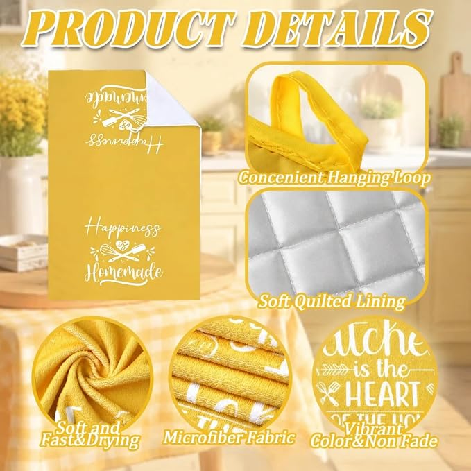 Sratte 6 Pcs Kitchen Decor Accessories Set, Yellow | Farmhouse Kitchen Towels Pot Holders Oven Mitts Set 2 Dish Towels 2 Potholders 2 Cooking Mittens for Baking Cooking Supply