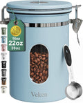 Veken Coffee Canister with Window, Airtight Stainless Steel Container, 22OZ | Date Tracker,Kitchen Food Storage Organizers for Beans, Ground, Espresso, Rice,Tea, Sugar,Cereal, Gifts,Lids,Jars,Scoop, Blue