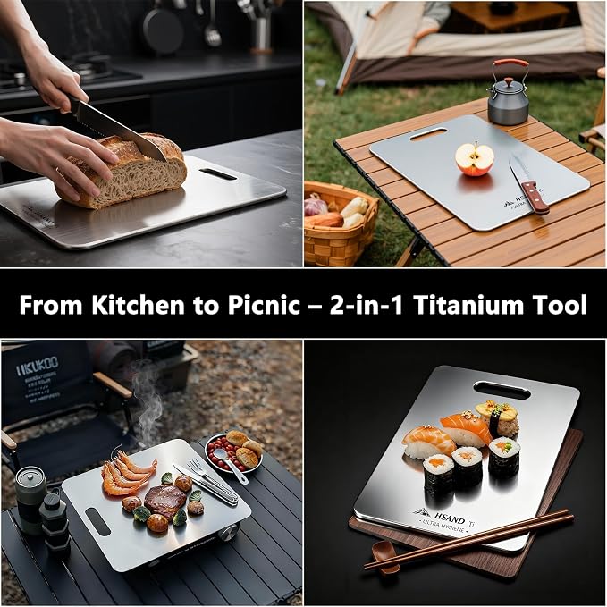 Titanium Cutting Boards for Kitchen, 100% Pure Titanium Double Sided Food Grade, Perfect for Sushi, Meat, Vegetables & Meal Prep Easy to Clean 14"x10" | 100% Pure Titanium, Double Sided, Food Grade, Perfect for Sushi, Meat, Vegetables & Meal Prep, Easy...